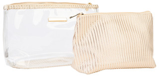 Thumbnail 2: Vince Camuto Vince Camuto 2 Pc Clear Gold Stripe Cosmetic Bag Set 