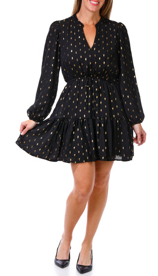 Thumbnail 1: Absolutely Famous Absolutely Famous Womens Long Sleeve Foil Tiered Dress 