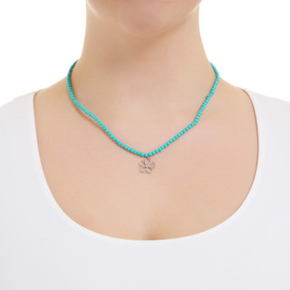 Thumbnail 2: ATHRA Athra Silver Open Flower and Blue Beaded Necklace 