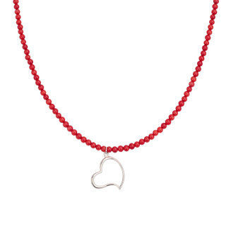 Thumbnail 1: ATHRA Athra Red Beaded and Silver Open Heart Necklace 