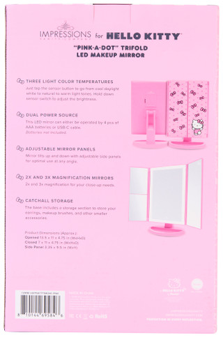 Thumbnail 2: Hello Kitty Hello Kitty Pink-A-Dot Trifold LED Makeup Mirror 