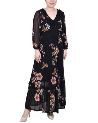 Thumbnail 1: NY COLLECTION NY Collection Petite Long Sleeve Mesh Maxi Dress 