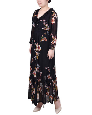 Thumbnail 3: NY COLLECTION NY Collection Petite Long Sleeve Mesh Maxi Dress 