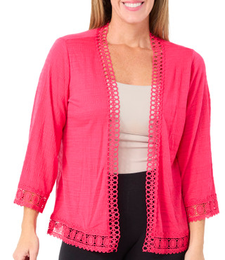 Thumbnail 1: Onque Onque Womens Solid 3/4 Sleeve Lace Trim Open Cardigan 