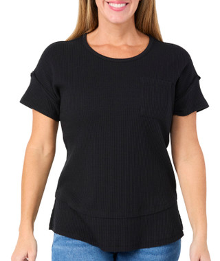 Thumbnail 1: Brisas Brisas Womens Short Sleeve Waffle Solid Pocket Top 