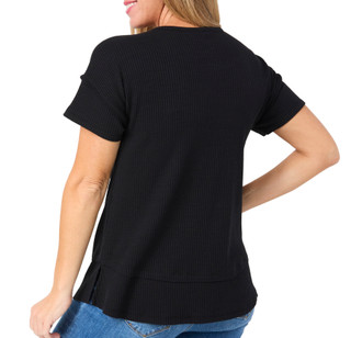 Thumbnail 3: Brisas Brisas Womens Short Sleeve Waffle Solid Pocket Top 