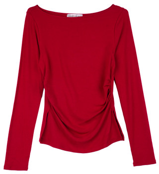 Thumbnail 1: Madden Girl Madden Girl Juniors Long Sleeve Boat Neck Ruched Top 