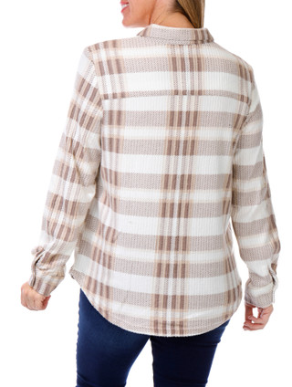 Thumbnail 2: ALEX & JORDAN Women's Long Sleeve Plaid Button Down Top 