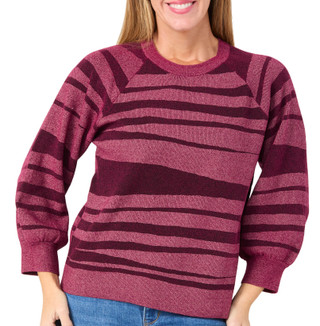 Thumbnail 1: Democracy Democracy Womens 3/4 Blouson Sleeve Abstract Stripe Sweater 