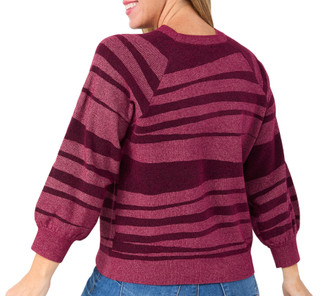 Thumbnail 2: Democracy Democracy Womens 3/4 Blouson Sleeve Abstract Stripe Sweater 