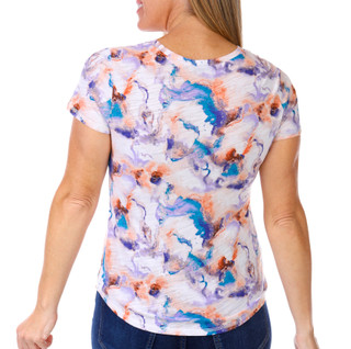 Thumbnail 2: Blue Sol Blue Sol Petite Short Sleeve Cosmo Print Luxey V-Neck Top 