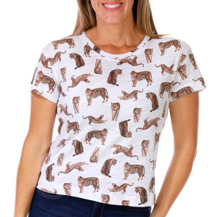 Thumbnail 1: Blue Sol Blue Sol Petite Short Sleeve Crew Neck Tiger Luxey Crop Top 