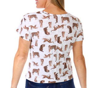 Thumbnail 2: Blue Sol Blue Sol Petite Short Sleeve Crew Neck Tiger Luxey Crop Top 