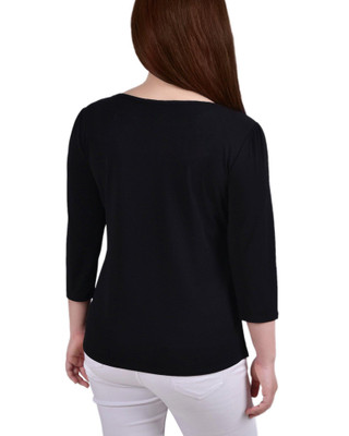 Thumbnail 3: NY COLLECTION NY Collection Womens 3/4 Sleeve Crepe Knit Strip Detail Top 