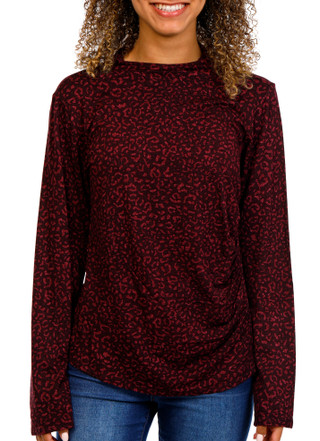 Thumbnail 1: Democracy Democracy Womens Long Sleeve Print Asymmetrical Ruching Top 