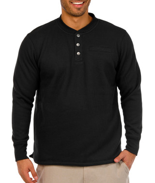 Thumbnail 1: Smith's Men's Quarter Button Up Solid Long Sleeve Tee 