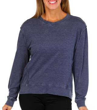 Thumbnail 1: Brisas Brisas Womens Solid V-Neck Acid Wash Long Sleeve Top 