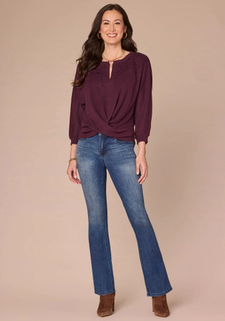 Thumbnail 2: Democracy Democracy Womens 3Q Sleeve Mandarin Collar Mixed Media Top 