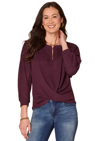 Thumbnail 1: Democracy Democracy Womens 3Q Sleeve Mandarin Collar Mixed Media Top 