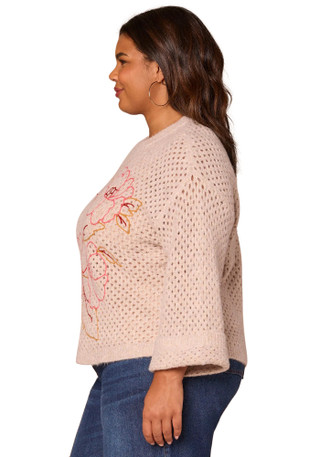 Thumbnail 3: Democracy Democracy Plus Long Sleeve Floral Embroidered Sweater 