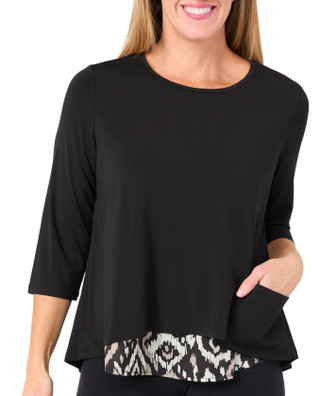 Thumbnail 1: Erin London Erin London Petite 3/4 Sleeve Solid Woven Knit Top 