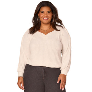 Thumbnail 1: Democracy Democracy Plus Long Sleeve Sweetheart Neck Knit Top 