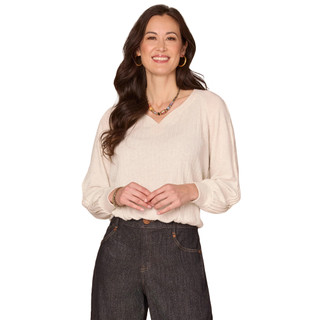 Thumbnail 1: Democracy Democracy Petite Long Sleeve Sweetheart Neck Knit Top 