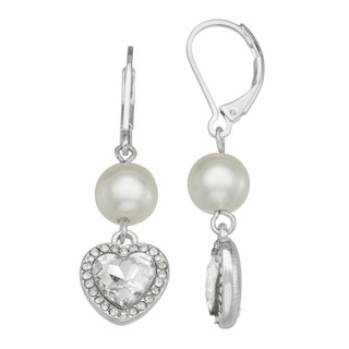Thumbnail 1: You're Invited You're Invited Crystal Heart and Pearl Drop Earrings 