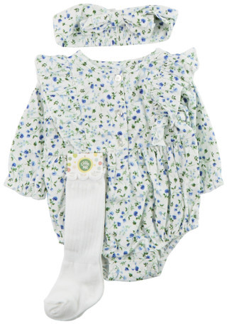 Thumbnail 1: Little Me Little Me Baby Girls 3 Pc Floral Ruffle Bodysuit Set 
