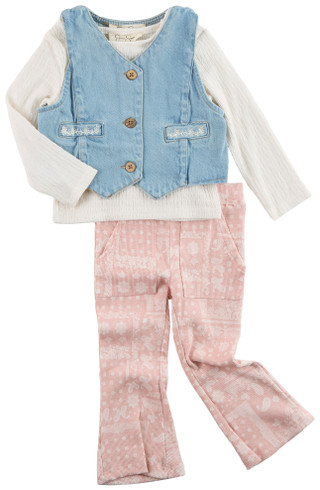 Thumbnail 1: Jessica Simpson Jessica Simpson Baby Girls 3 Pc Long Top Pants Vest Set 