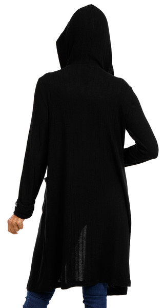 Thumbnail 2: Chenault Chenault Womens Long Sleeve Ribbed Long Hooded Cardigan 