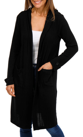 Thumbnail 1: Chenault Chenault Womens Long Sleeve Ribbed Long Hooded Cardigan 