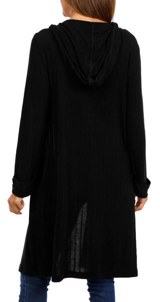 Thumbnail 3: Chenault Chenault Womens Long Sleeve Ribbed Long Hooded Cardigan 