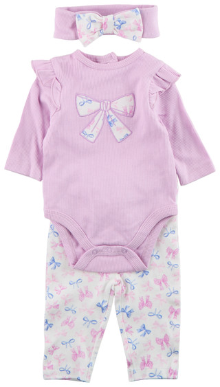 Thumbnail 1: Little Me Little Me Baby Girls 3 Pc Bow Long Sleeve Headband Set 