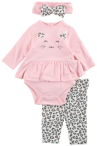Thumbnail 1: Little Me Little Me Baby Girls 3 Pc Leopard Long Sleeve Headband Set 
