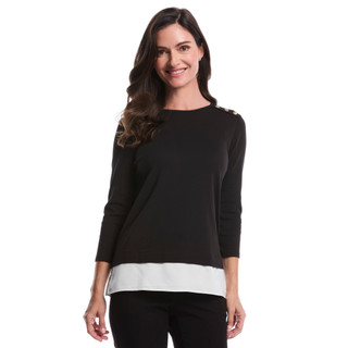 Thumbnail 1: Rafaella Rafaella Petite 3/4 Sleeve Layered Button Accent Top 