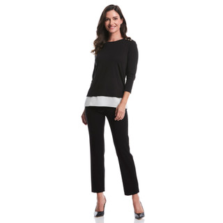 Thumbnail 2: Rafaella Rafaella Petite 3/4 Sleeve Layered Button Accent Top 
