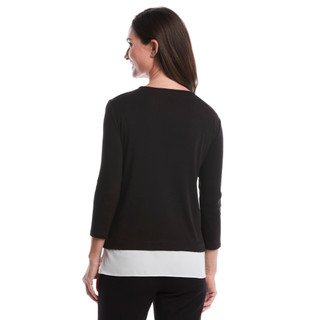 Thumbnail 3: Rafaella Rafaella Petite 3/4 Sleeve Layered Button Accent Top 