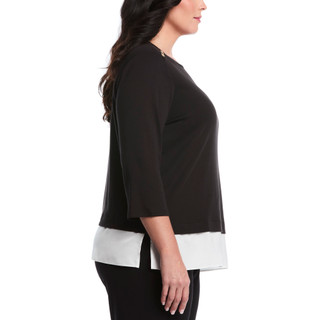 Thumbnail 3: Rafaella Rafaella Plus 3/4 Sleeve Layered Button Accent Top 