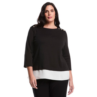 Thumbnail 1: Rafaella Rafaella Plus 3/4 Sleeve Layered Button Accent Top 