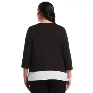 Thumbnail 5: Rafaella Rafaella Plus 3/4 Sleeve Layered Button Accent Top 