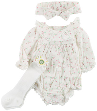 Thumbnail 1: Little Me Little Me Baby Girls 3 Pc Floral Ruffle Bodysuit Set 