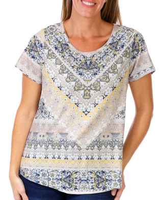 Thumbnail 1: ONE WORLD One World Womens Short Sleeve Embellished Top 