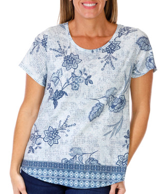 Thumbnail 1: ONE WORLD One World Womens Short Sleeve Embellished Top 