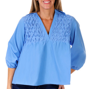 Thumbnail 1: Kaktus Kaktus Womens 3/4 Sleeve V Neck Smocked Top 
