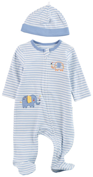 Thumbnail 1: Little Me Little Me Baby Boy 2 Pc Cotton Elephant Sleep Onesie 