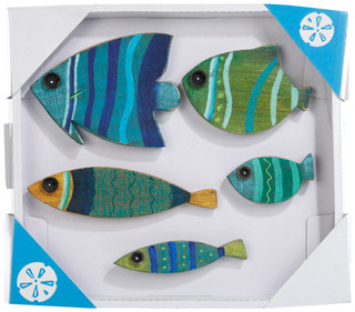 Thumbnail 1: Ti Designs TI Designs 5 Pc Artisan Green Blue Fish Wood Decor 