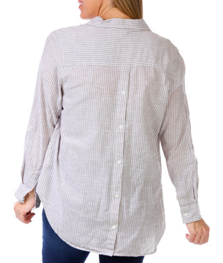 Thumbnail 2: Dash Dash Petite Long Sleeve Button Down Striped Top 