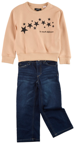 Thumbnail 1: Joe's Jeans Joe's Little Girls 2 Pc Fleece Stars and Dark Denim Set 