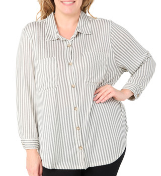 Thumbnail 1: C&C California C&C California Plus Long Sleeve Stripe Button Down Top 